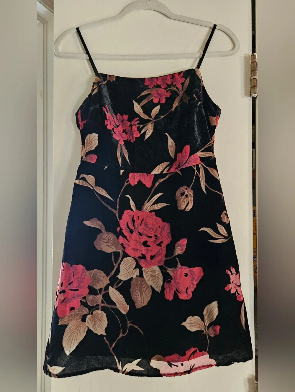 LUSH Y2K Black Red Floral Mini Dress Spaghetti Strap Size Small